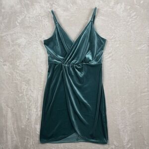 VTG Wet Seal Mini Dress Women M Teal Green Velvet Wrap Straps Babydoll Fairy Y2K